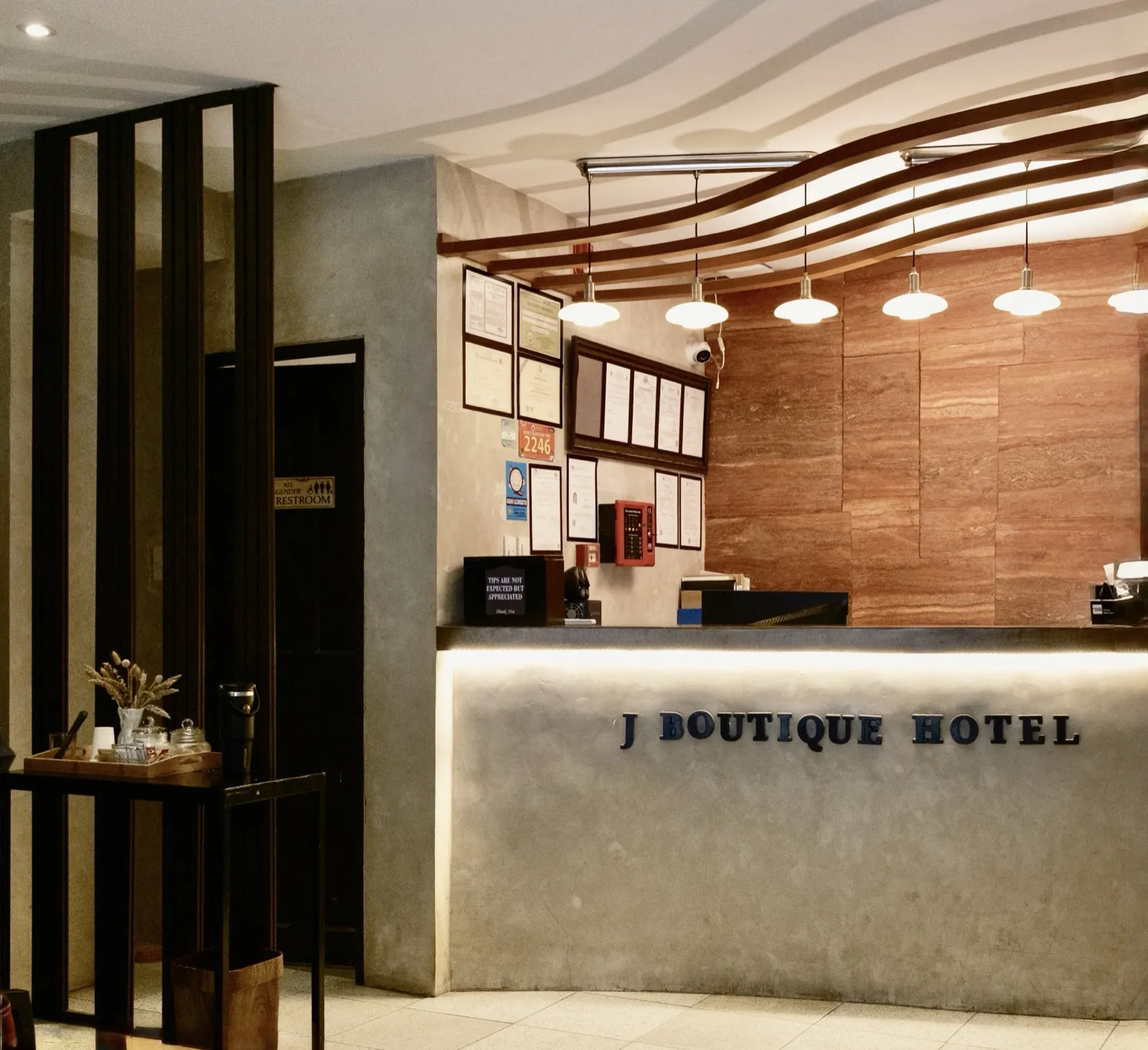 Reception desk in the lobby at J Boutique Hotel El Nido on Rizal Street